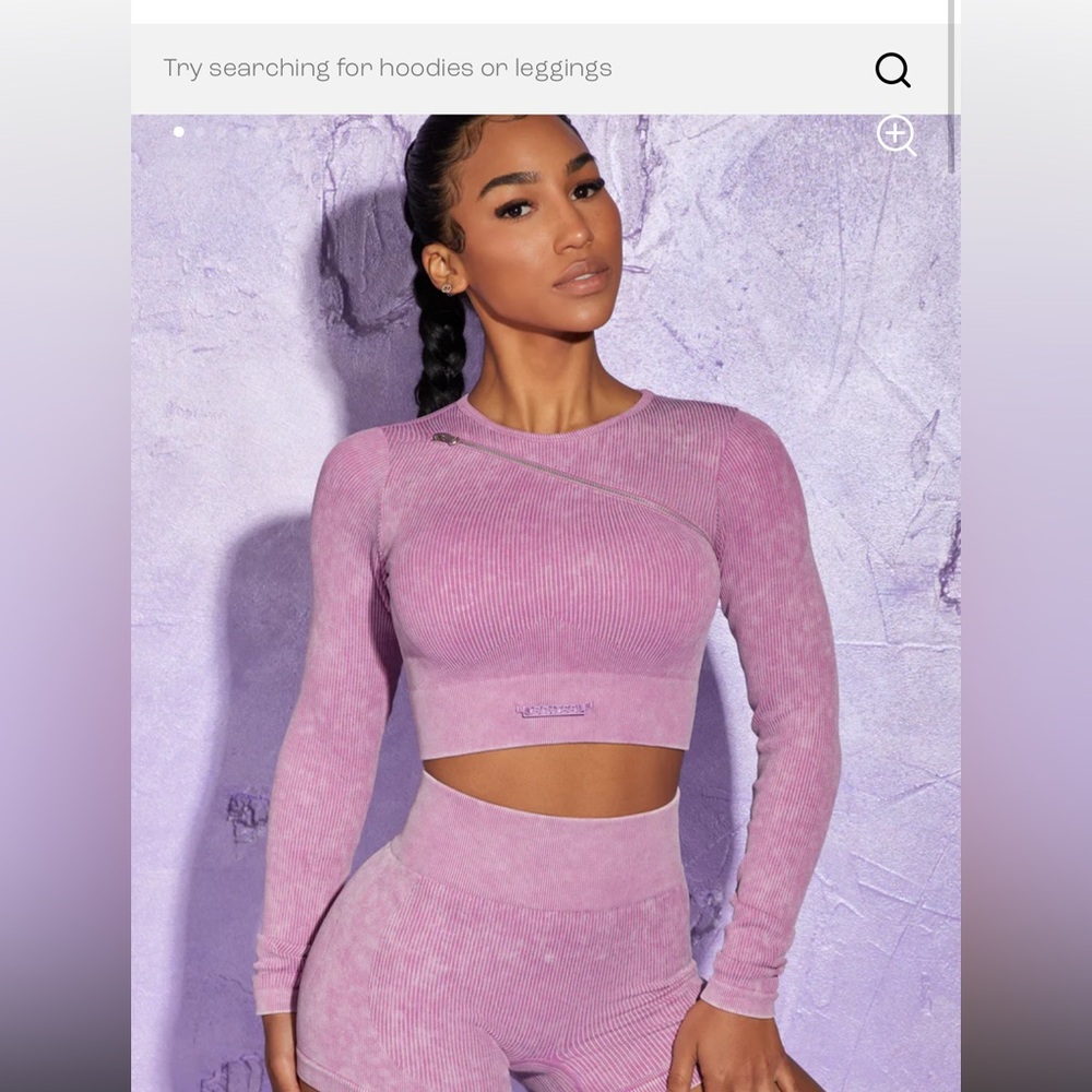 M Long Sleeve High Neck Zip Crop Top in Pink (Bo & Tee)